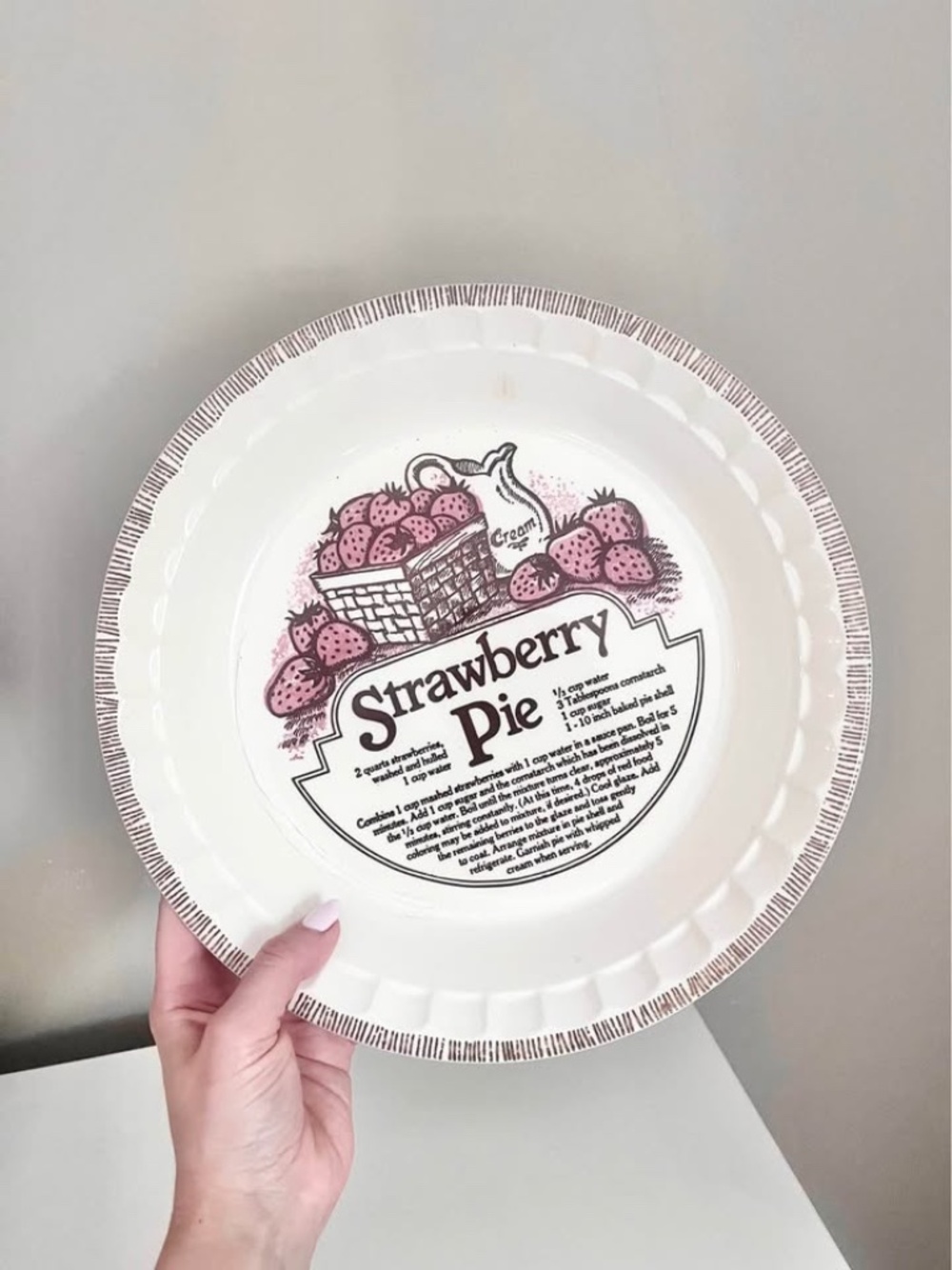 Vintage Strawberry Pie Recipe Dish Cottagecore Pie Plate